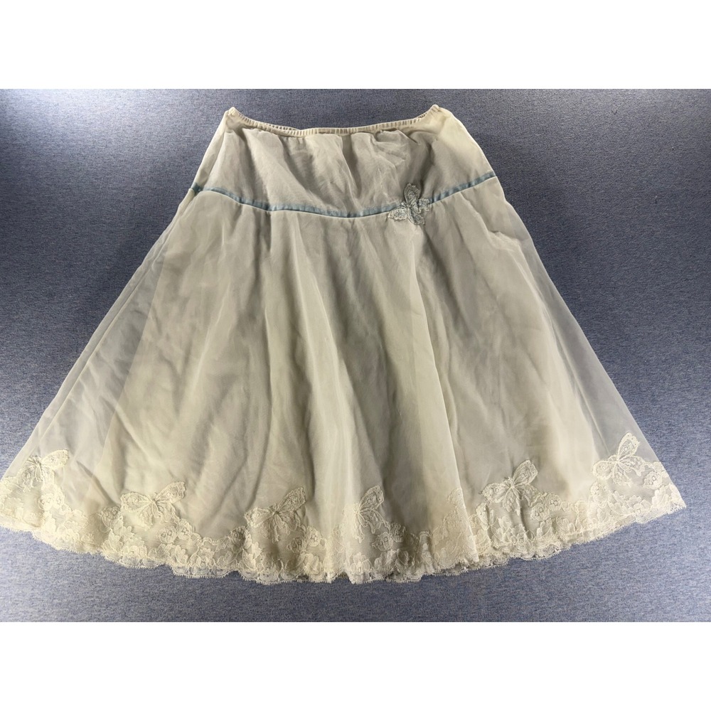 Vintage 1950s Laros Half Slip Petticoat Butterfly Lace White Blue USA Made